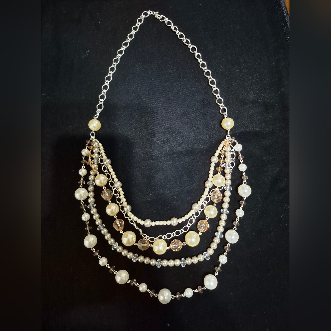 Chic Multi-Layer Faux Pearl And Silver Necklace Saq